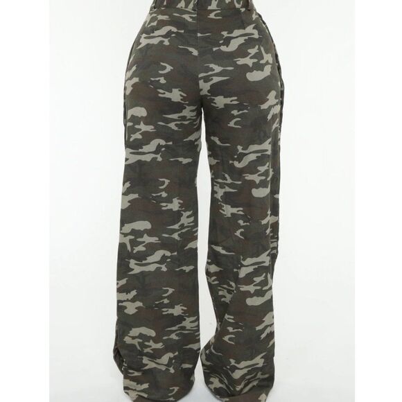 Fashion Nova Camouflage Snao Button Sides High waist Bell Bottom Cotton Pants XS - Picture 6 of 14